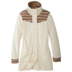 PRANA Women's Rowen Jacket Cream Waffle Knit Yoke Mid Length Fleece Coat Size S